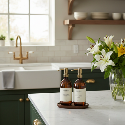 Lime, Basil & Mandarin luxury hand and body wash in amber glass bottle