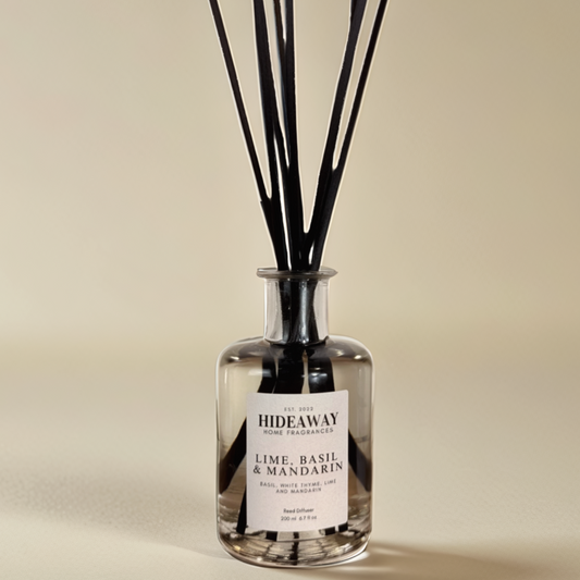Lime, Basil & Mandarin Reed Diffuser with citrus and herbal notes – Hideaway Home Fragrances