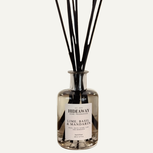 Lime, Basil & Mandarin Reed Diffuser with citrus and herbal notes – Hideaway Home Fragrances