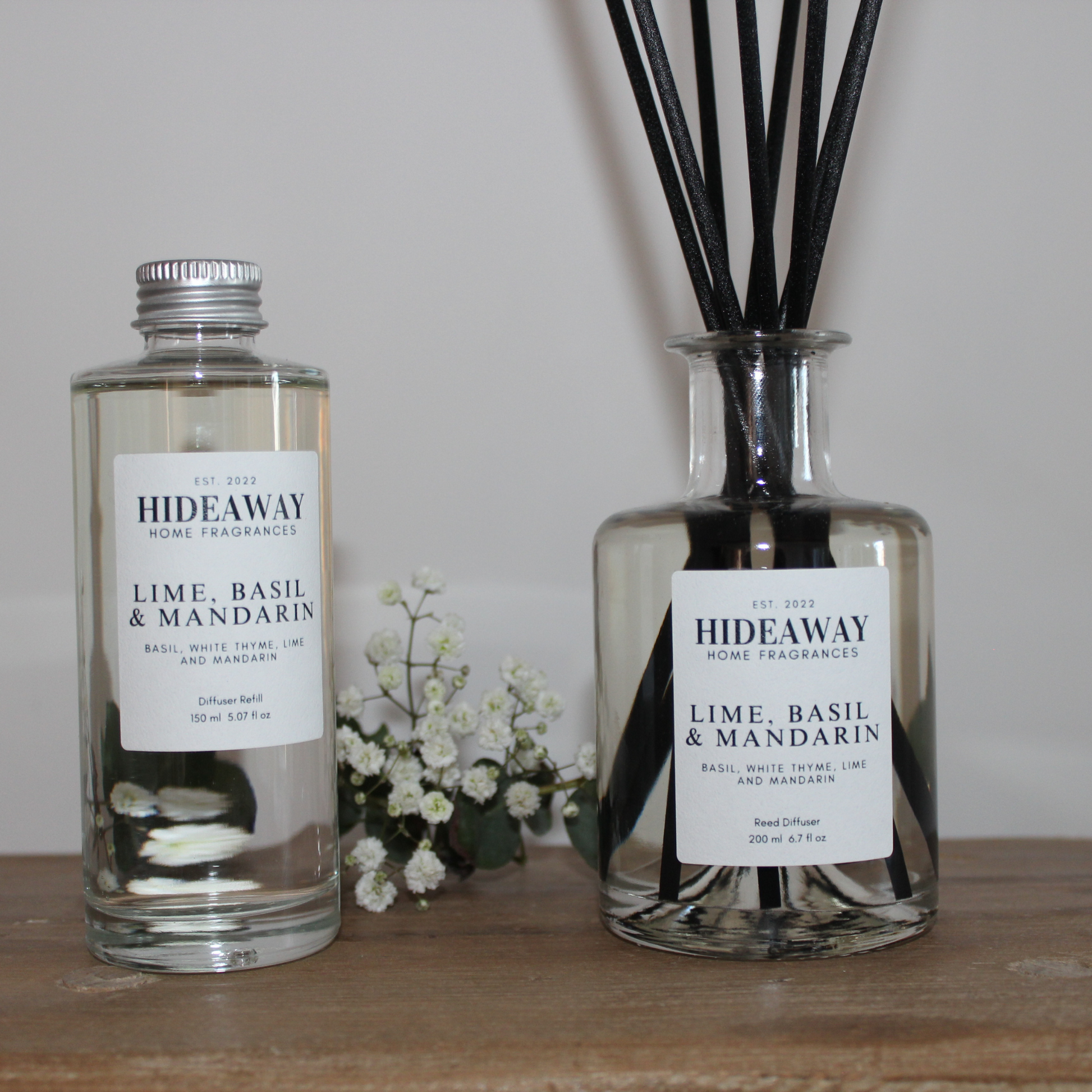 Luxury citrus and herbal diffuser with Lime, Basil, and Mandarin oils - Hideaway Home Fragrances