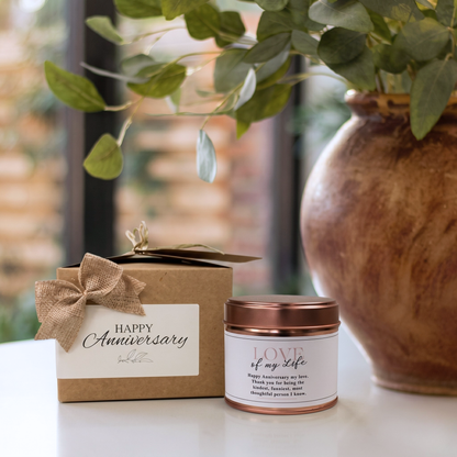 Custom love of my life wedding anniversary candle gift for husband or wife - Hideaway Home Fragrances
