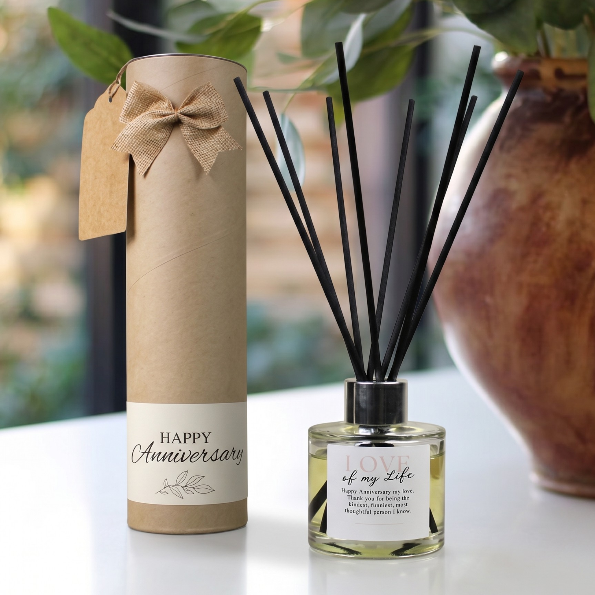 Personalised love of my life anniversary candle and reed diffuser keepsake gift set ready to give - Hideaway Home Fragrances