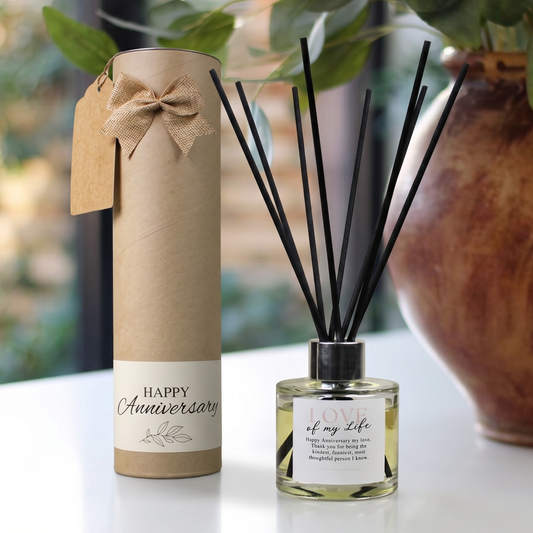 Personalised love of my life anniversary candle and reed diffuser keepsake gift set ready to give - Hideaway Home Fragrances