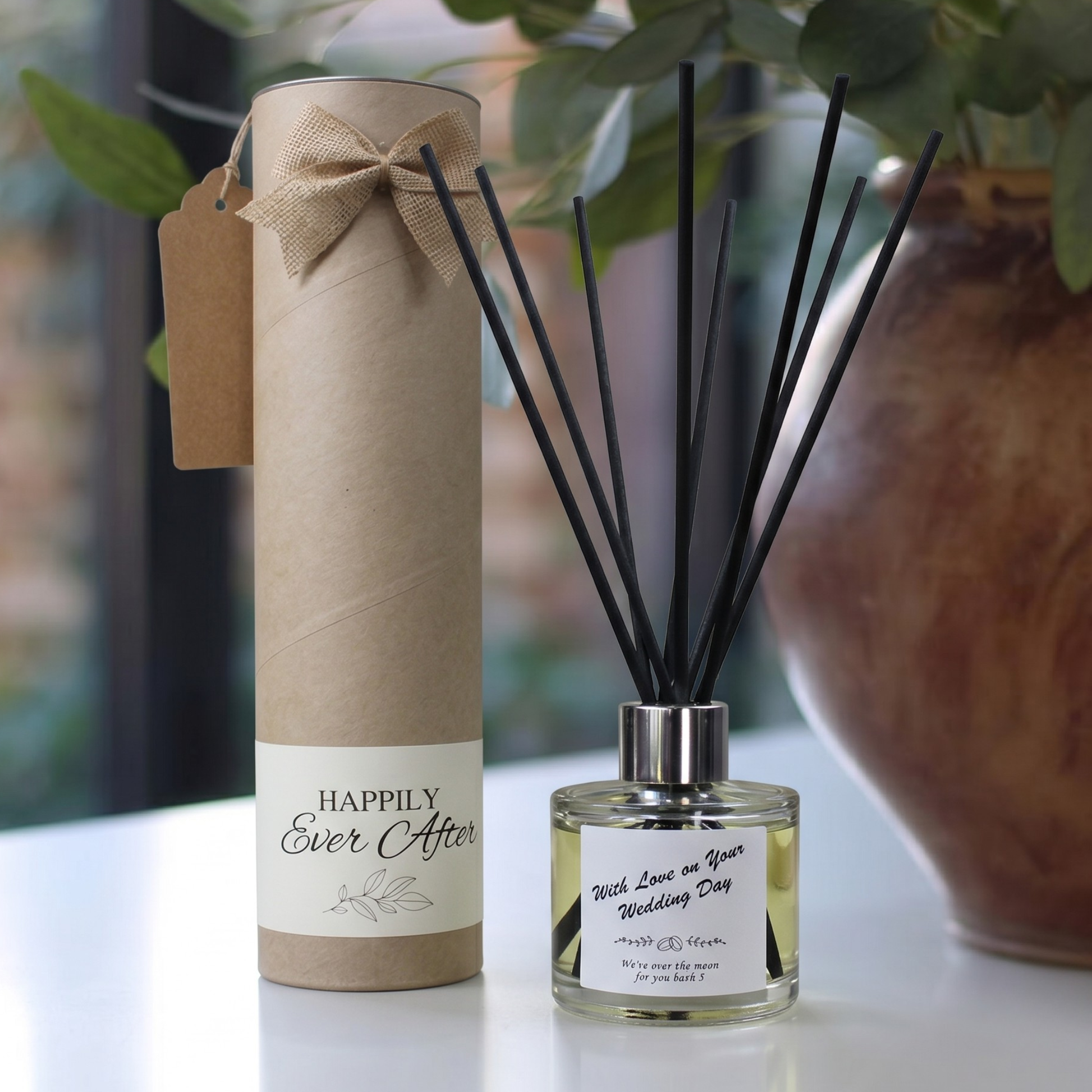 Personalised "Love on your Wedding Day" gift set featuring a luxury scented candle and matching reed diffuser – Hideaway Home Fragrances