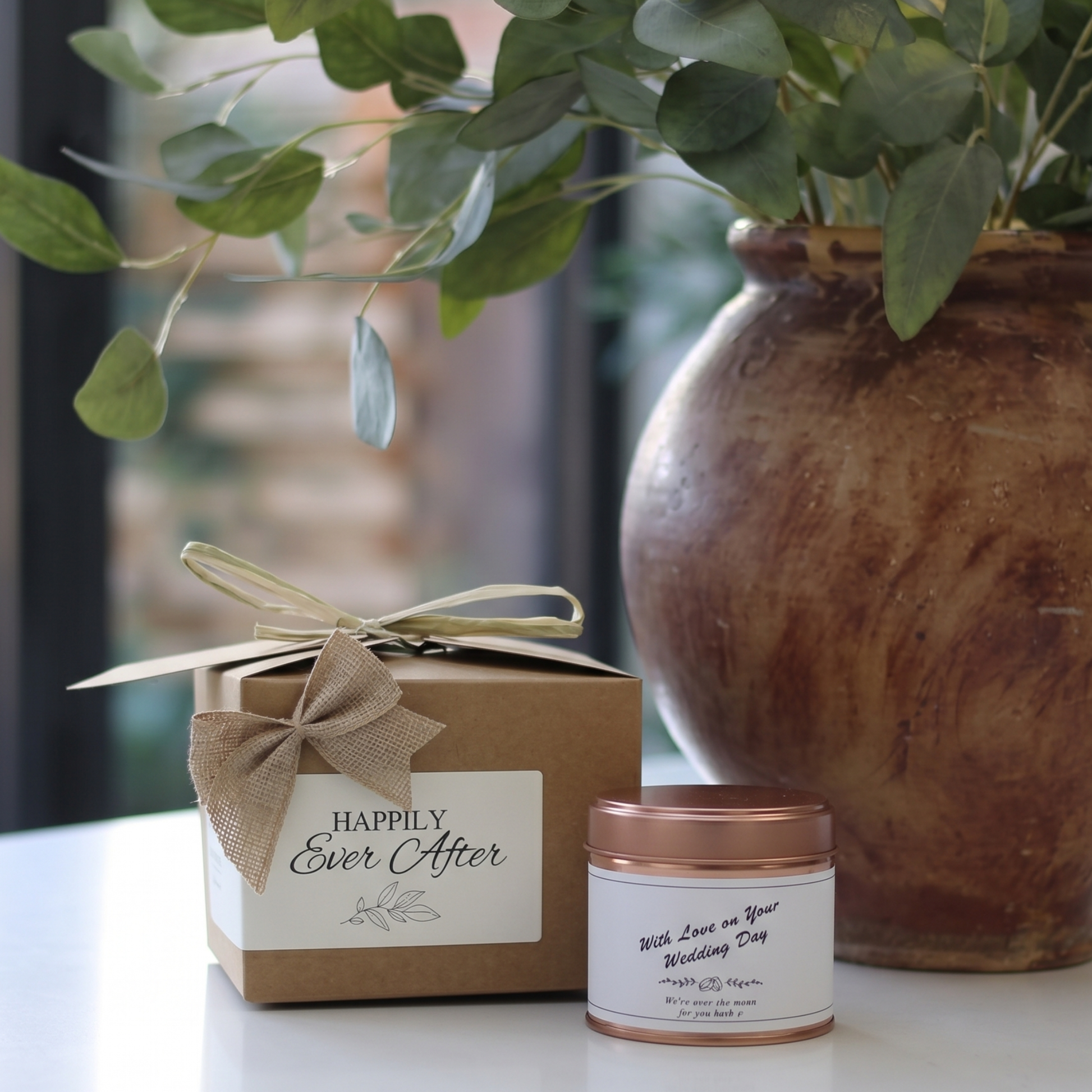 Ready-to-gift wedding day congratulations keepsake box containing a custom handmade soy candle and home diffuser – Hideaway Home Fragrances