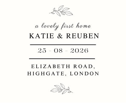 Luxury personalized moving day gift set for a couple's first home, with a sentimental custom-labeled candle and reed diffuser, elegantly boxed by Hideaway Home Fragrances.