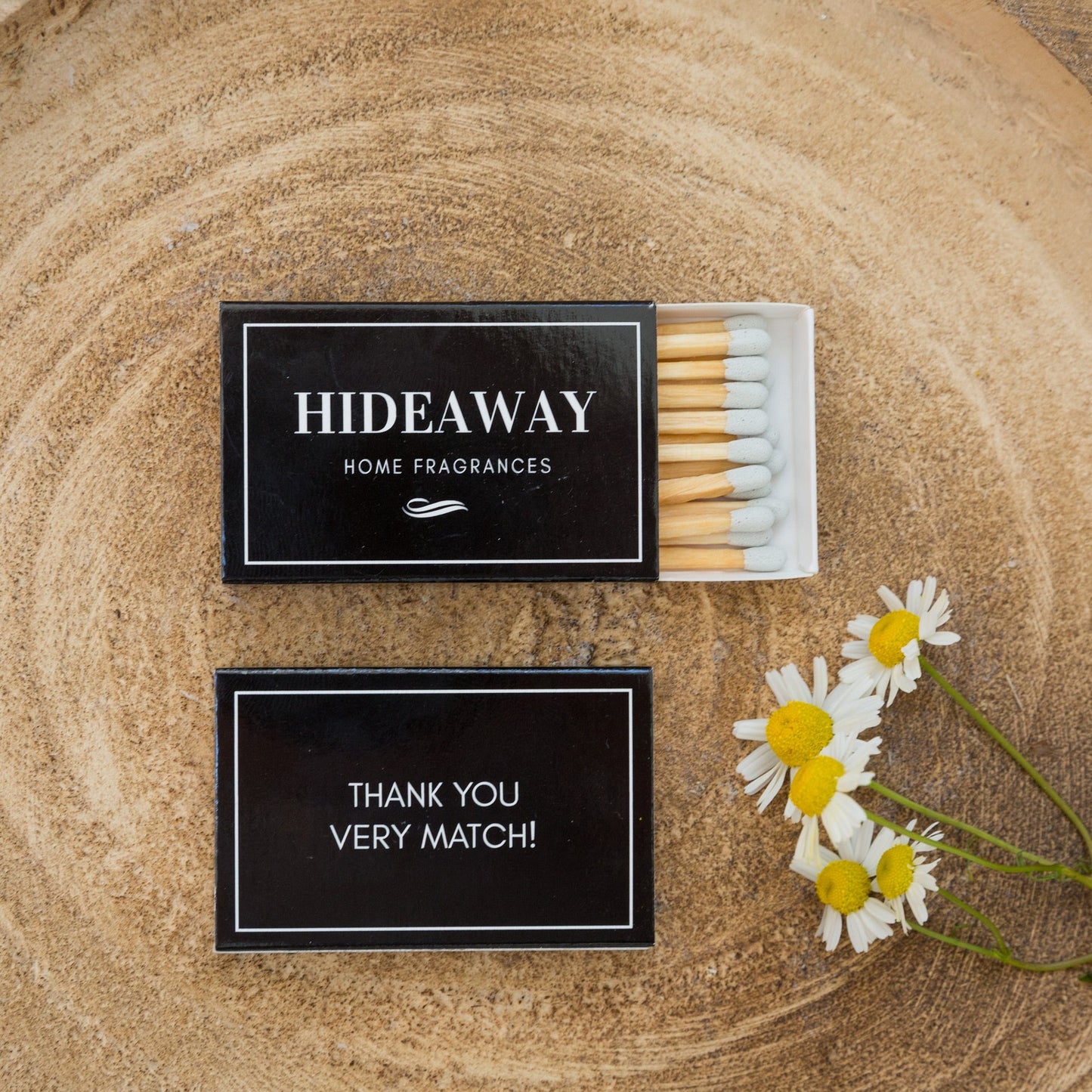 Our matches and match box packaging is biodegradable - Hideaway Home Fragrances