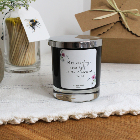 Personalised May You Always Have Light candle with uplifting message – Hideaway Home Fragrances