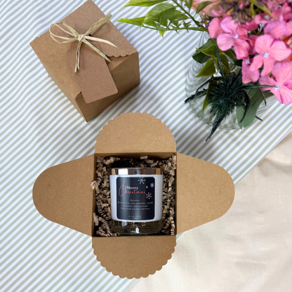 Unique custom Christmas candle with snowflake design and heartfelt message – Hideaway Home Fragrances