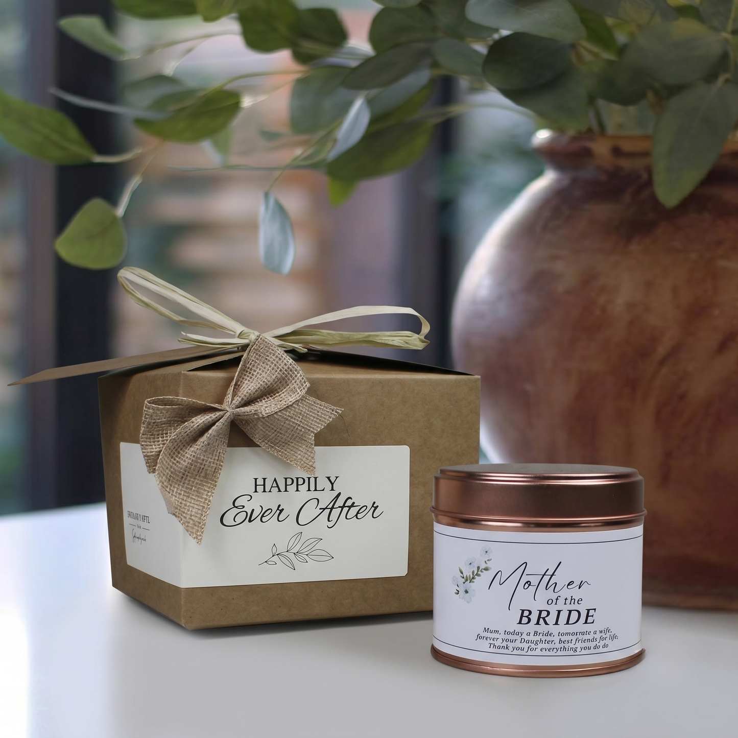 Ready-to-gift mother of the bride appreciation keepsake box containing a custom handmade soy candle and premium home diffuser – Hideaway Home Fragrances