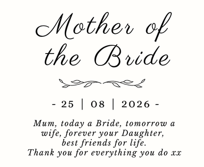 Elegant personalised Mother Of Bride Thank You Candle & Reed Diffuser hamper for mum with a luxury fragrance candle and room diffuser – Hideaway Home Fragrances