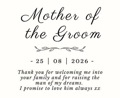 Elegant personalised Personalised Mother Of Groom Thank You Candle & Reed Diffuser hamper with a luxury fragrance candle and matching room diffuser – Hideaway Home Fragrances