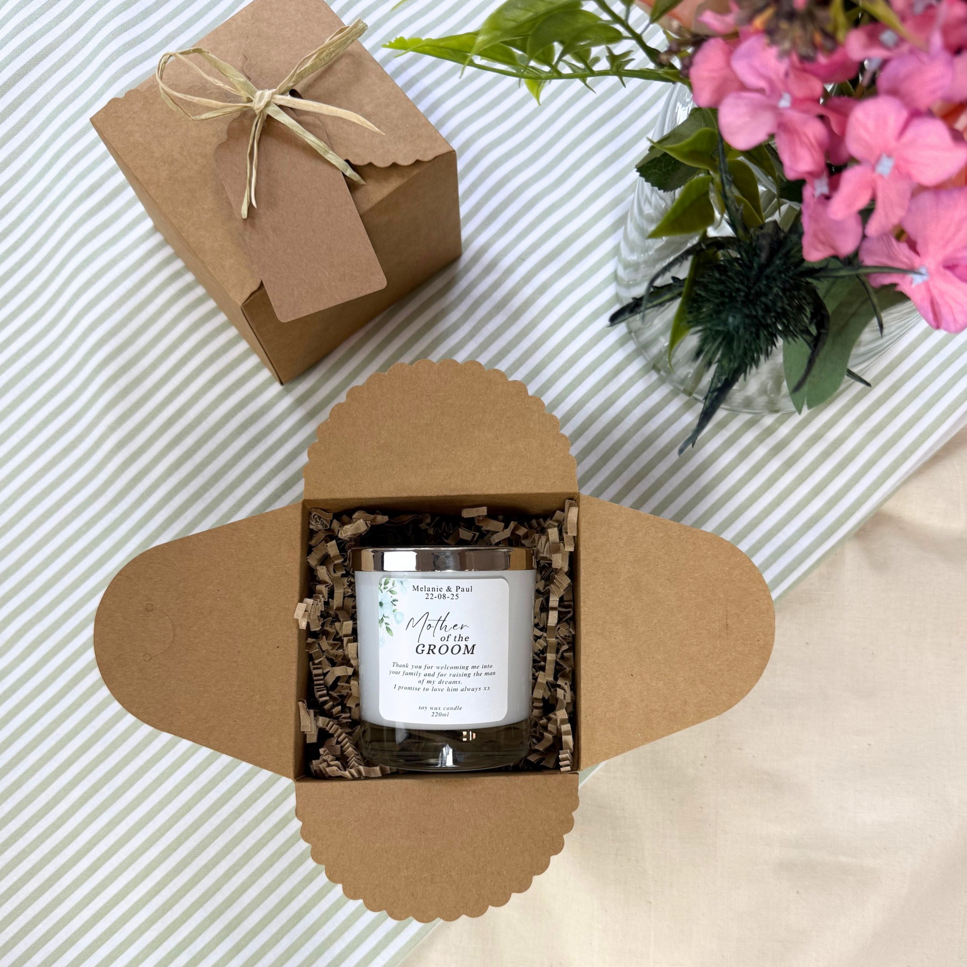 Custom Wedding Candle with Space for Personal Message for Mother of the Groom – Hideaway Home Fragrances