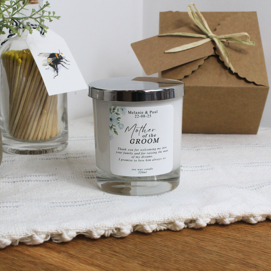 Elegant Keepsake Candle for Mother of the Groom with Wedding Date – Hideaway Home Fragrances