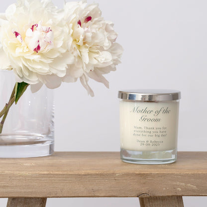 Personalised Mother of the Groom Thank you Wedding Candle Gifts and Favours - Hideaway Home Fragrances