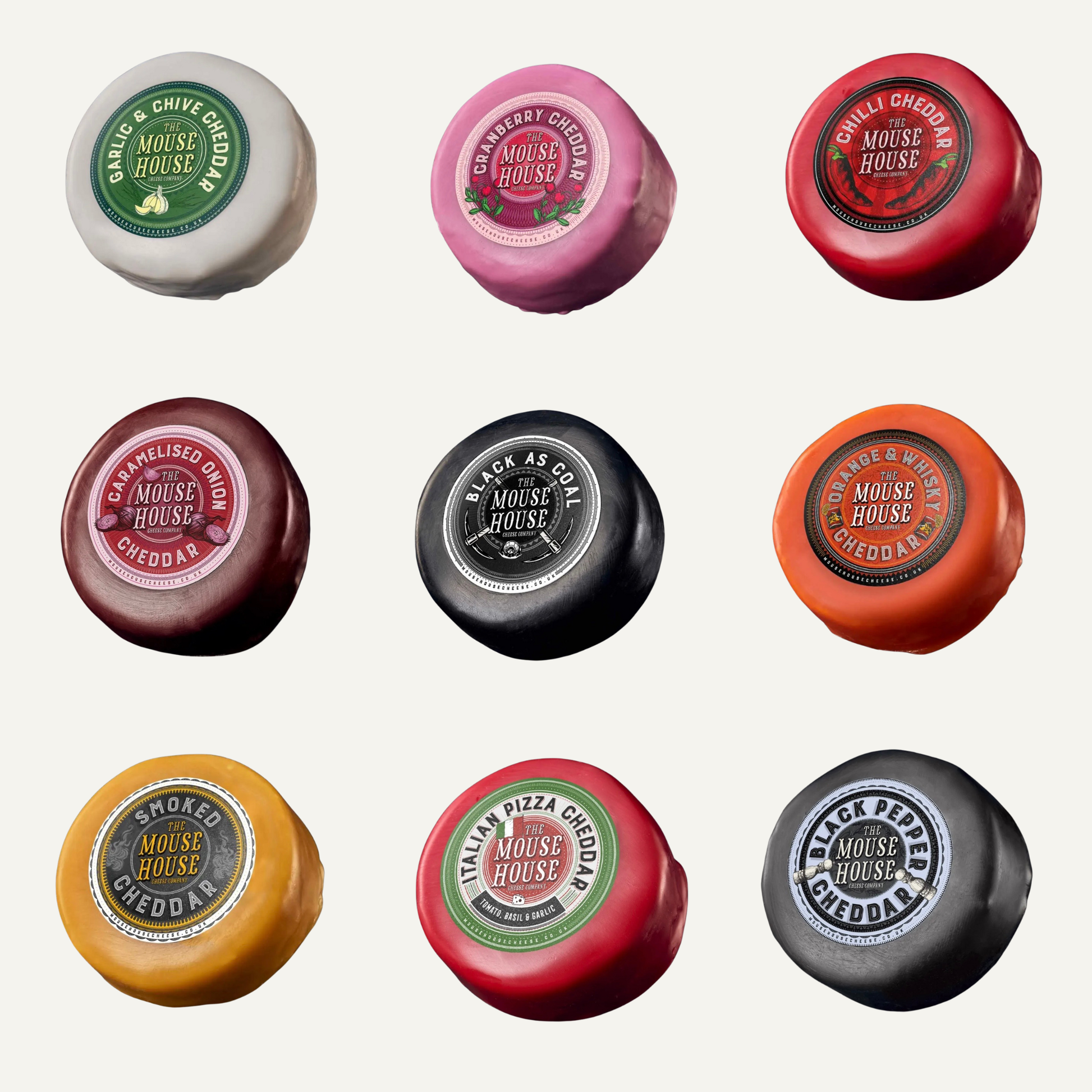 The Mouse House Cheese Company wax-coated cheese truckles, a luxury collection of artisan cheeses renowned for characterful flavour