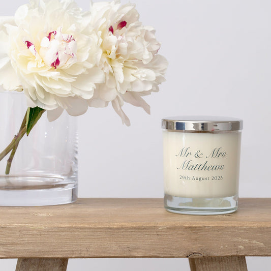 Personalised Mr & Mrs Wedding Candle Gifts and Favours - Hideaway Home Fragrances