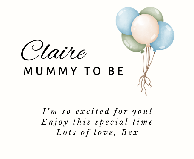Luxury personalized expectant mother pamper gift set with a modern pastel balloon design mummy to be candle and reed diffuser, elegantly boxed by Hideaway Home Fragrances.