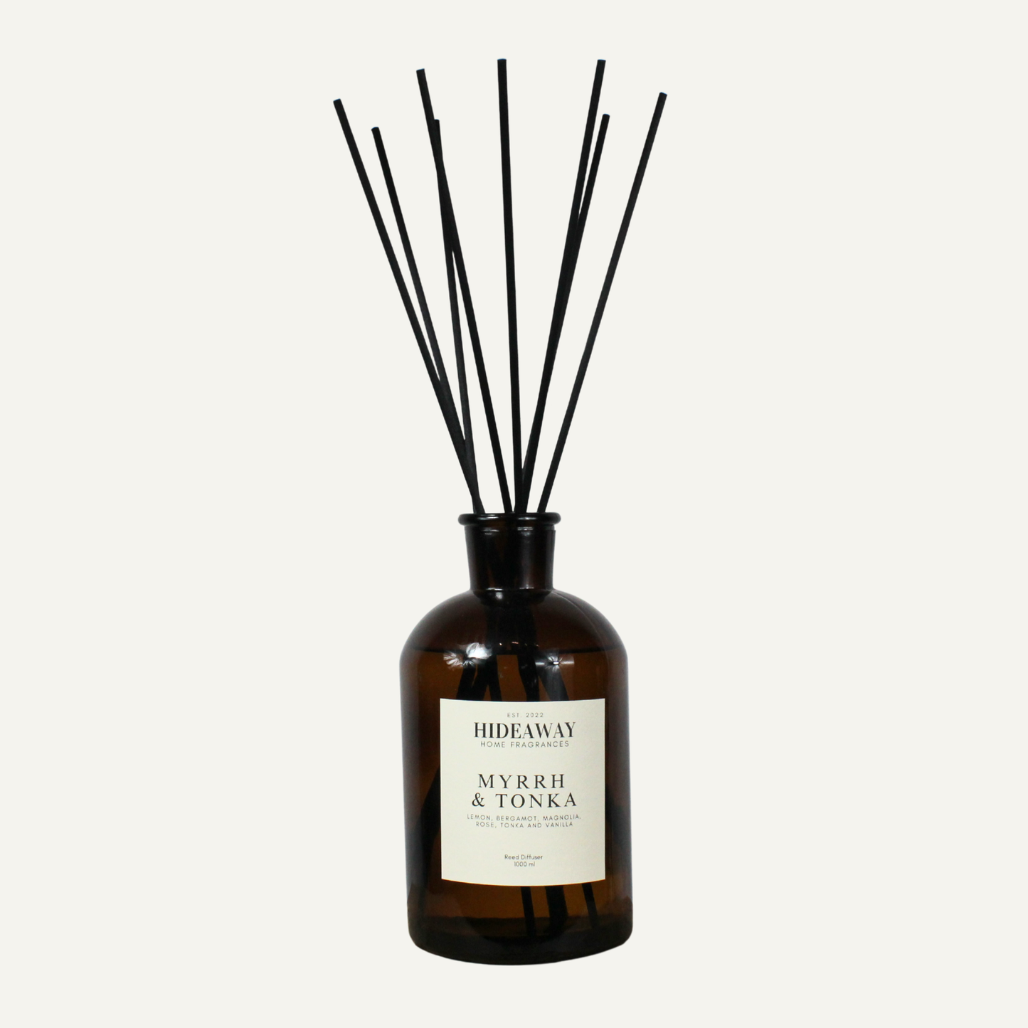 Grand scale reed diffuser 1000ml, decadent myrrh and tonka aroma for lounges and hotel style spaces