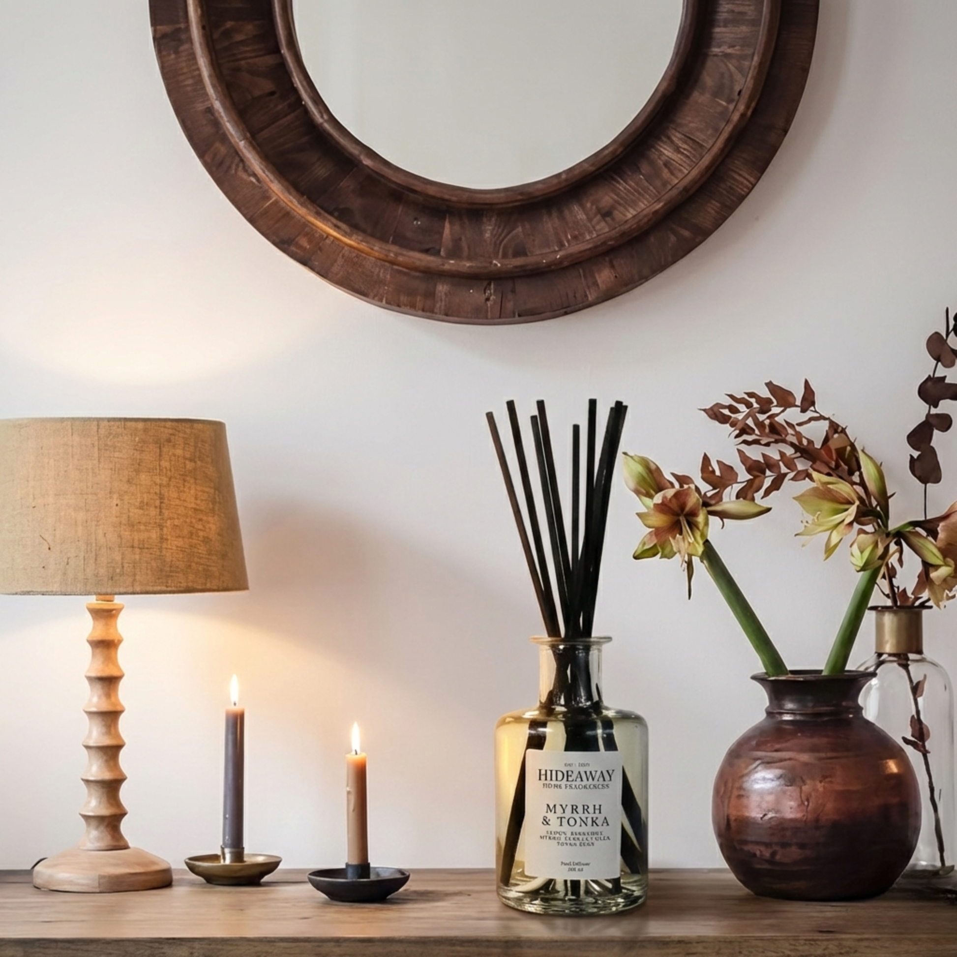 Myrrh & Tonka Clear reed diffuser, luxurious warm oriental fragrance for living rooms and bedrooms