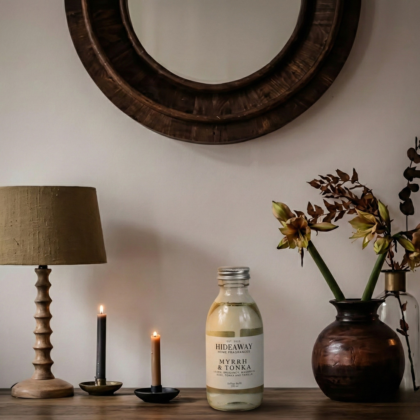 Myrrh & Tonka reed diffuser refill 150ml, warm oriental fragrance for living rooms and bedrooms