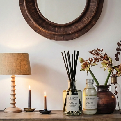 Luxury 200ml reed diffuser and 150ml refill with myrrh, tonka bean and vanilla, opulent home scent