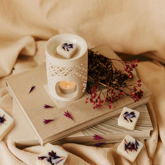 Myrrh and Tonka botanical soy wax melts displayed in elegant eco-friendly packaging - Hideaway Home Fragrances