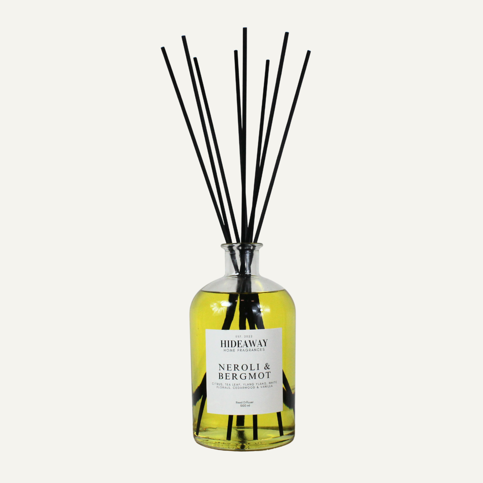 Statement 1000ml reed diffuser with mandarin neroli and incense, long lasting fragrance for grand rooms