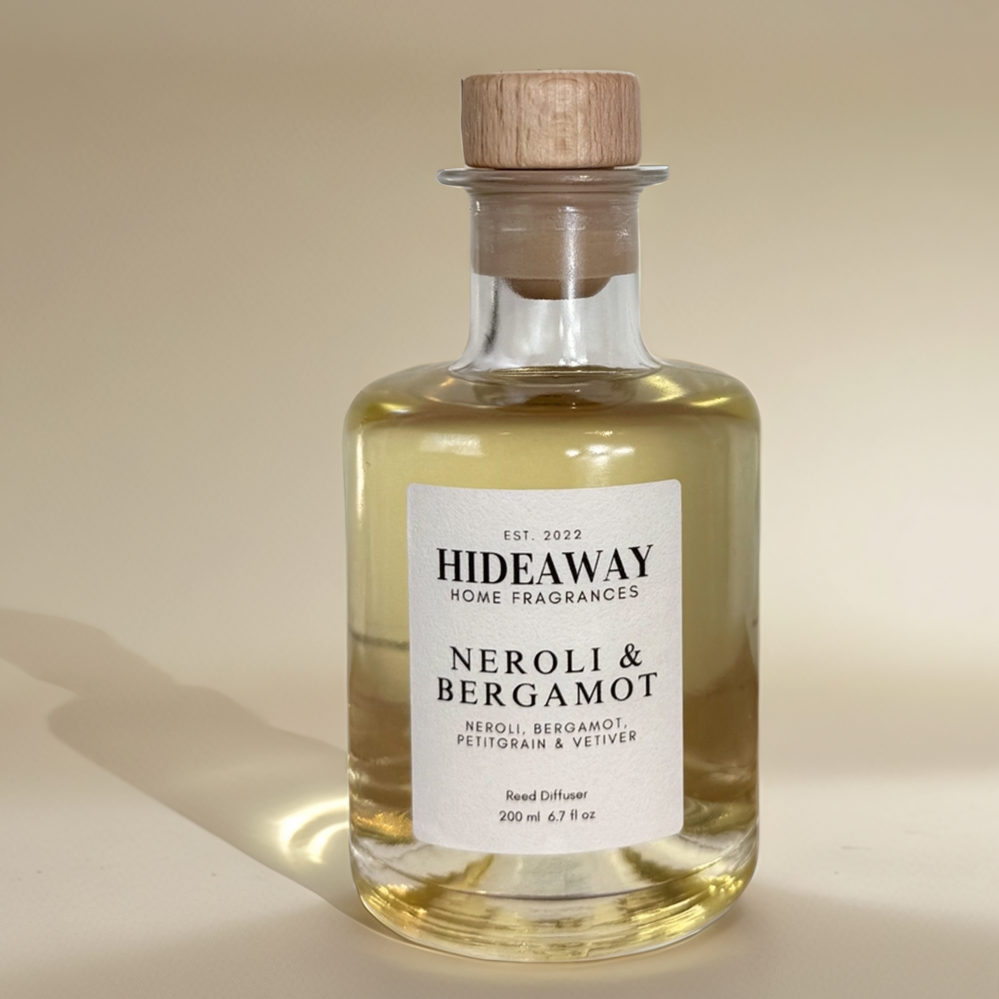 Uplifting 200ml reed diffuser with bergamot, neroli, and petitgrain – Hideaway Home Fragrances