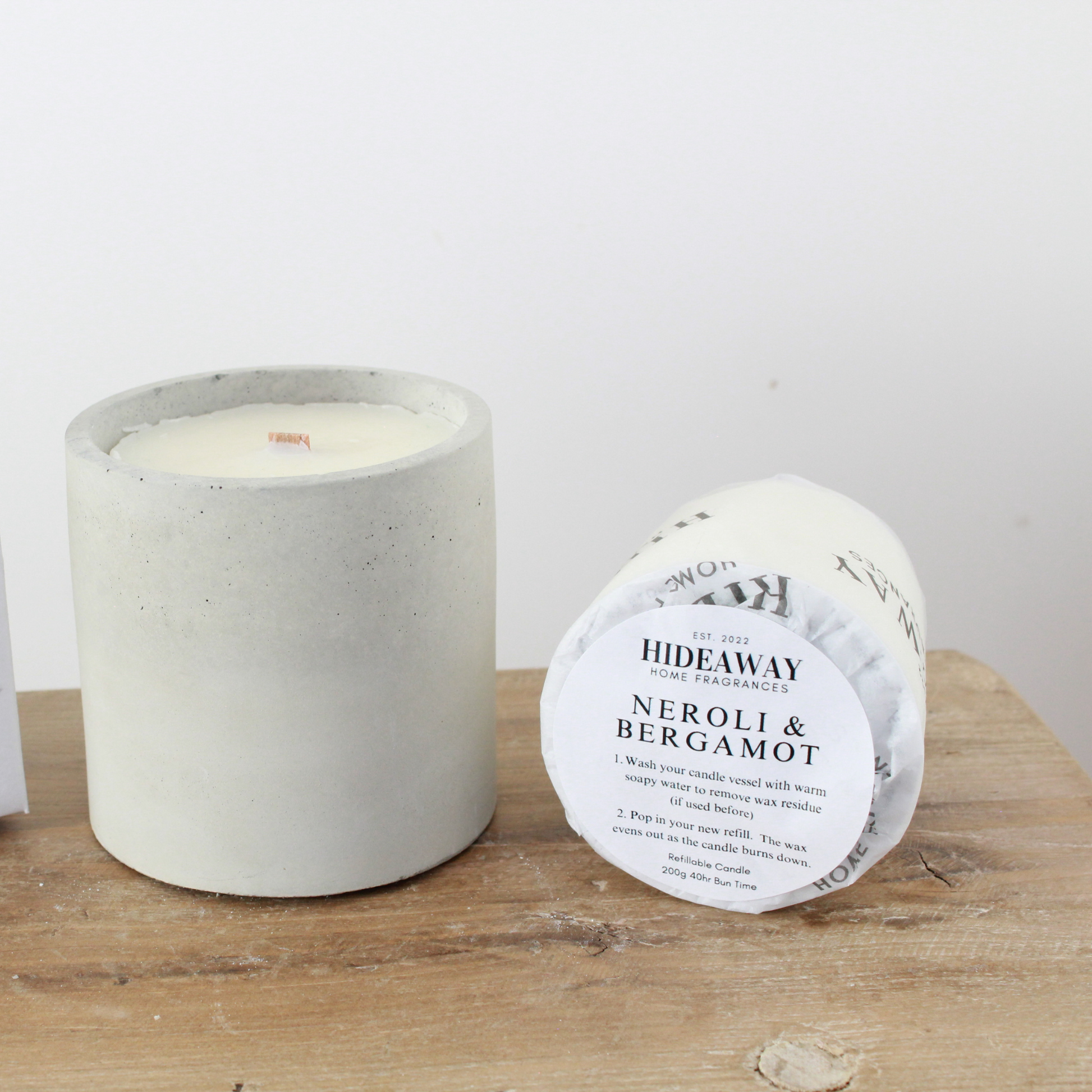 Refill for Neroli & Bergamot Candle to energise your space and enhance focus - Hideaway Home Fragrances