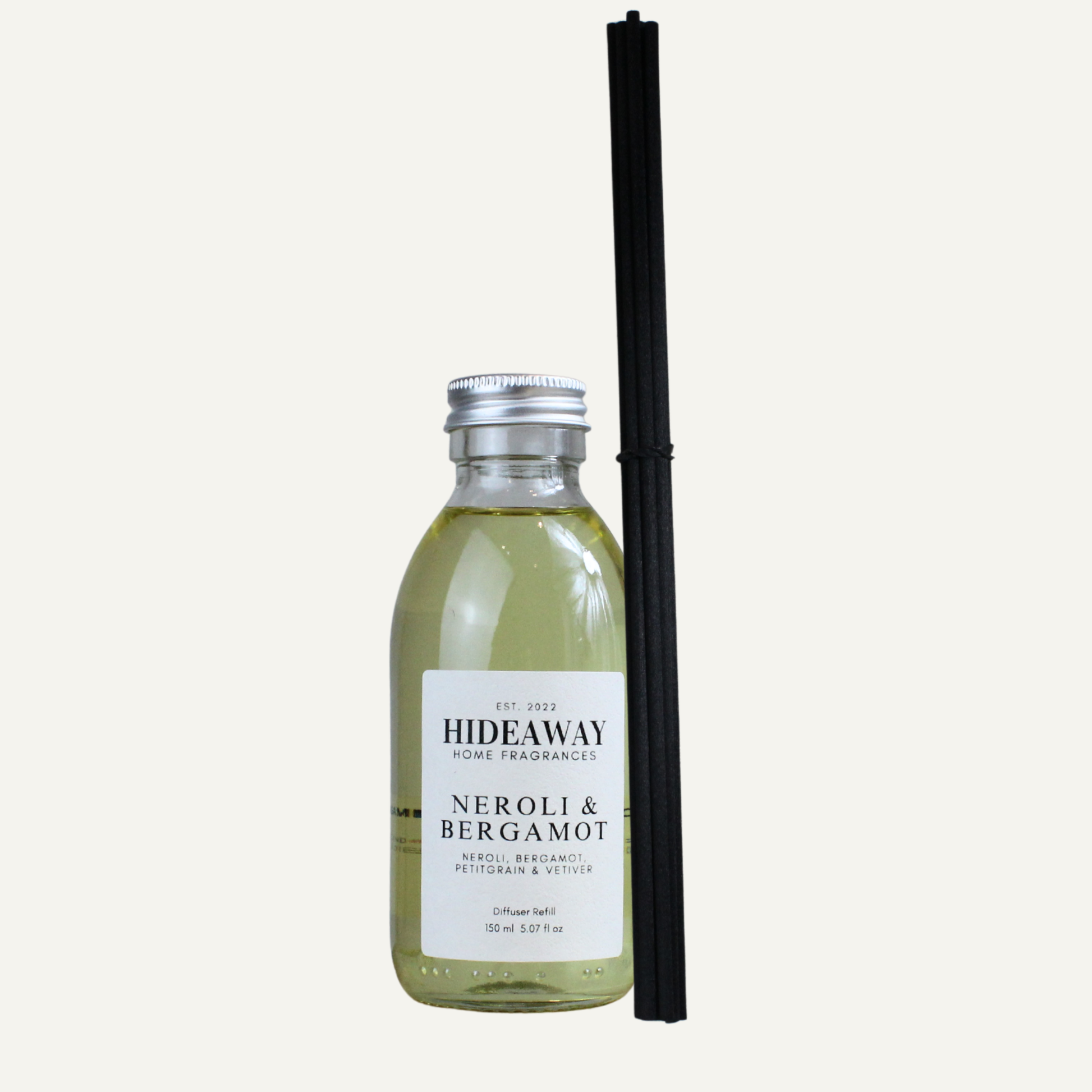 Neroli & Bergamot Reed Diffuser Refill – Uplifting Energising Refreshing Home Fragrance with Bergamot, Neroli, and Vetiver | Hideaway Home Fragrances