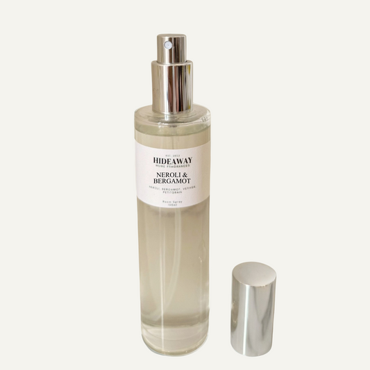 Bergamot & neroli Refreshing essential oil room spray featuring bergamot, neroli, and vetiver - Hideaway Home Fragrances
