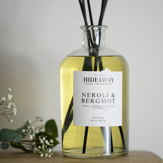 1 Litre Neroli & Bergamot Reed Diffuser to uplift and energise your space - Hideaway Home Fragrances