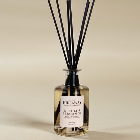 Neroli & Bergamot Reed Diffuser with bright citrus and floral notes – Hideaway Home Fragrances
