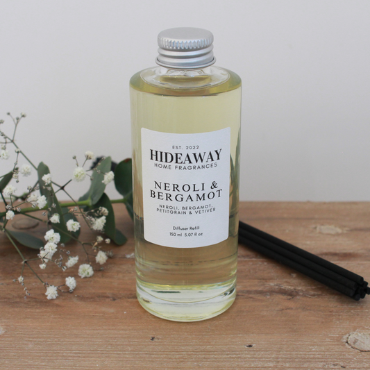 Neroli & Bergamot Reed Diffuser Refill to energise and uplift your space - Hideaway Home Fragrances