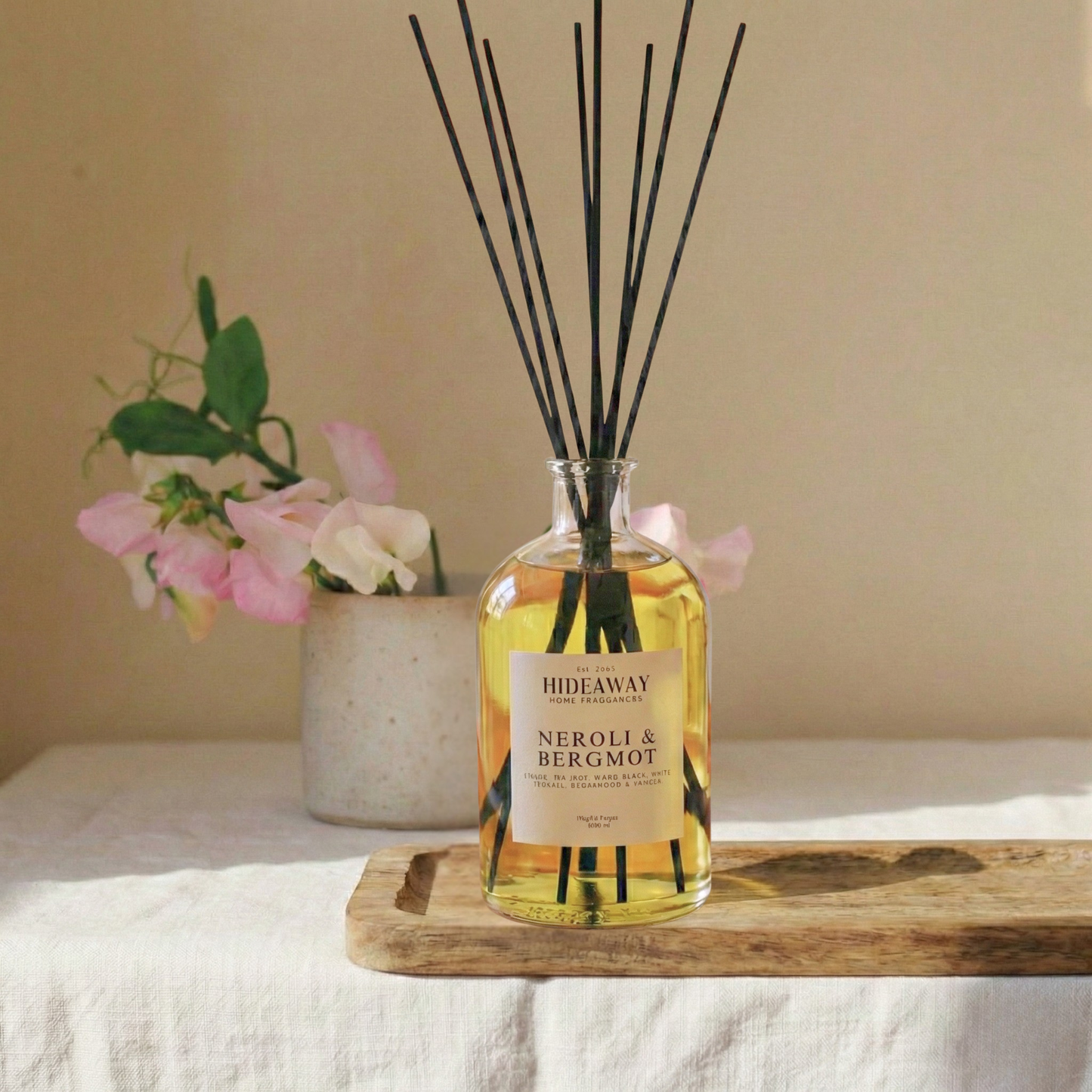 Luxury neroli and bergamot 1000ml reed diffuser for large spaces, warm citrus floral home fragrance