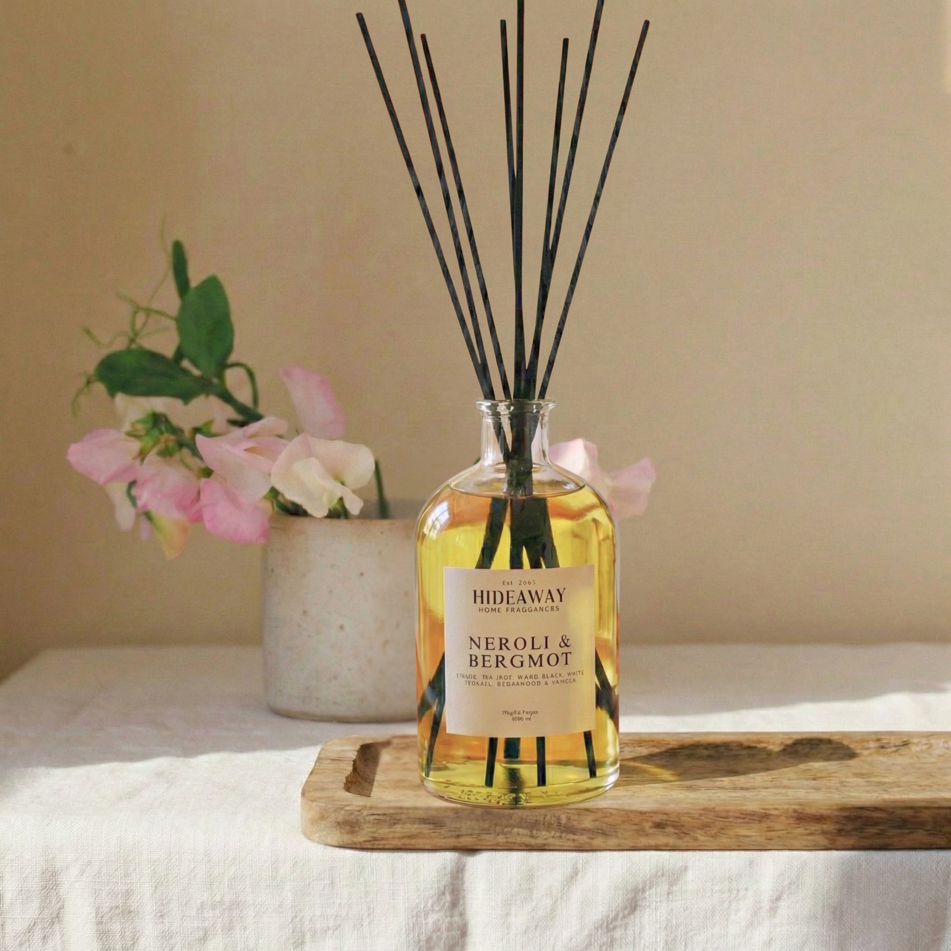 Luxury neroli and bergamot 1000ml reed diffuser for large spaces, warm citrus floral home fragrance