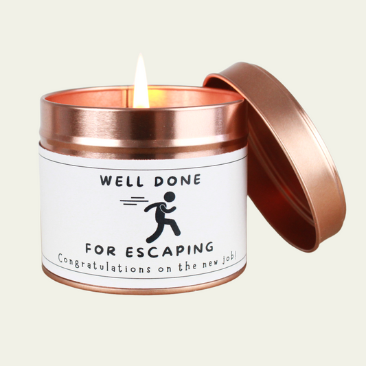 New Job Leavers Candle Gift Well Done for Escaping - Hideaway Home Fragrances