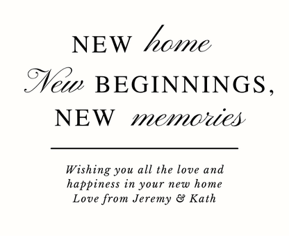 Luxury personalized moving-in gift set with a sentimental new beginnings milestone candle and reed diffuser, elegantly boxed by Hideaway Home Fragrances.