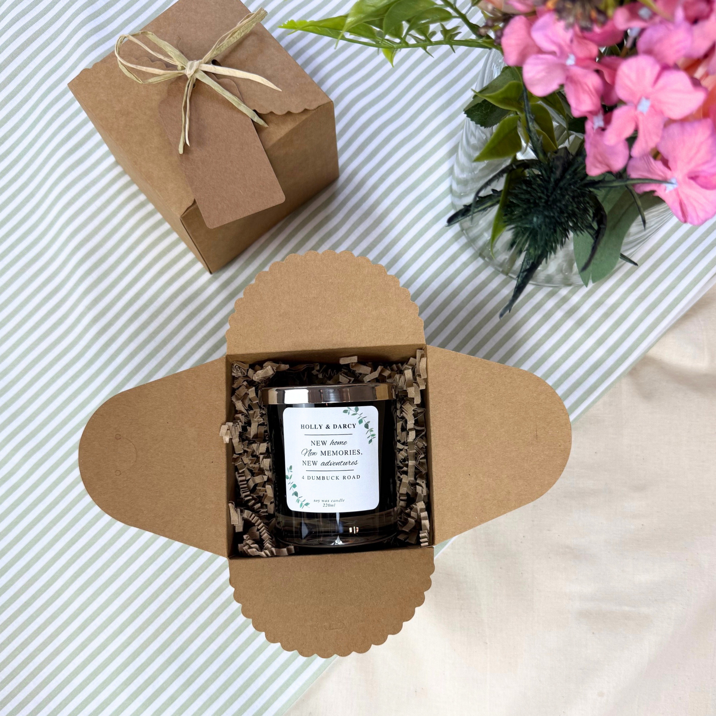 Thoughtful personalised candle gift for new homeowners with heartfelt message – Hideaway Home Fragrances
