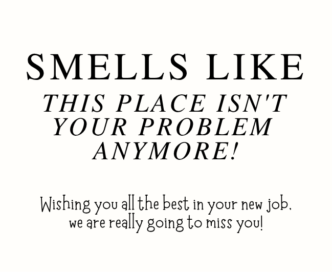 Funny personalized office leaving gift set with a witty "not your problem anymore" new job tribute candle and reed diffuser, elegantly boxed by Hideaway Home Fragrances.
