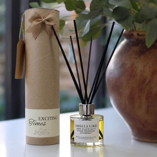 Personalised "Not Your Problem Anymore" funny leaving candle and luxury reed diffuser keepsake gift set, beautifully packaged and ready to gift by Hideaway Home Fragrances.