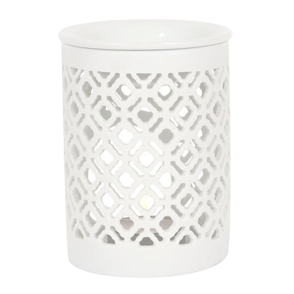 White Lattice Tea Light Wax Melt Burner - Hideaway Home Fragrances