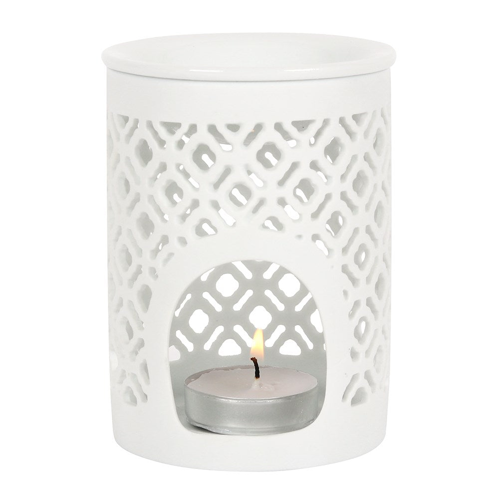 White Lattice Tea Light Wax Melt Burner - Hideaway Home Fragrances