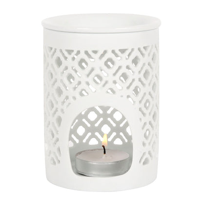 White Lattice Tea Light Wax Melt Burner - Hideaway Home Fragrances