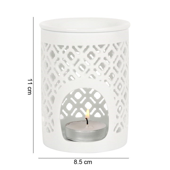 White Lattice Tea Light Wax Melt Burner - Hideaway Home Fragrances