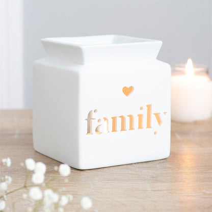 White Family cut out Oil Burner with a free wax melt snap bar - Hideaway Home Fragrances