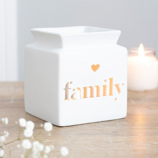 White Family cut out Oil Burner with a free wax melt snap bar - Hideaway Home Fragrances
