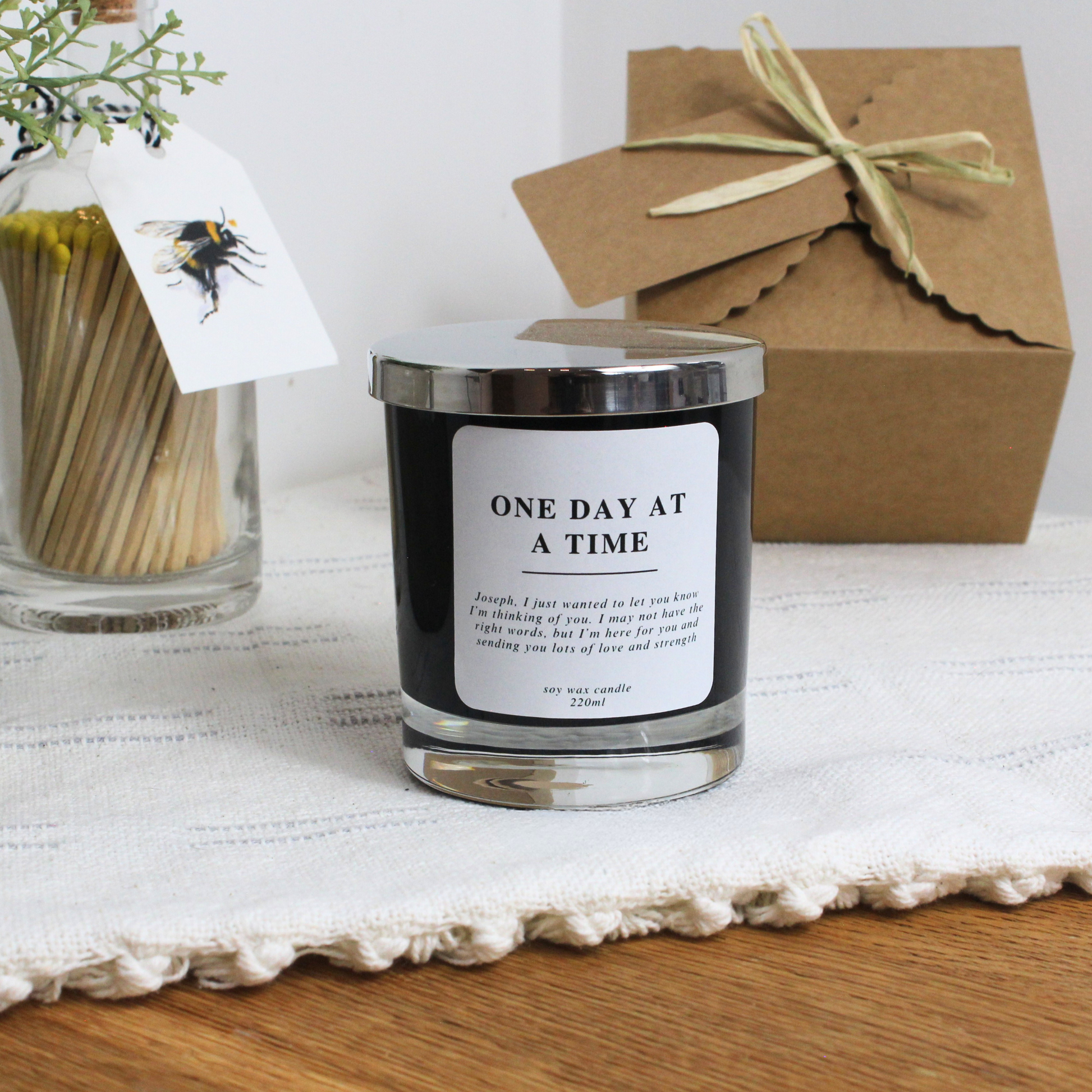 One Day at a Time Personalised Thinking of You Candle for Comfort and Support – Hideaway Home Fragrances