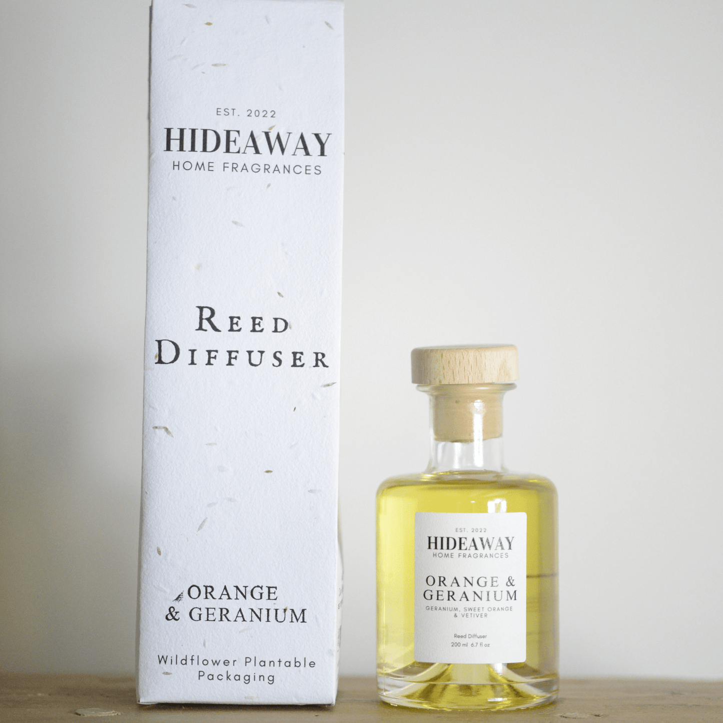 Reed Diffuser with orange and geranium to boost focus and relaxation - Hideaway Home Fragrances